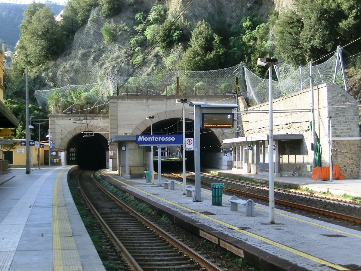 Brignello Tunnels Brignello south Tunnel (on the left) and Brignello north Tunnel eastern portals in Monterosso Station