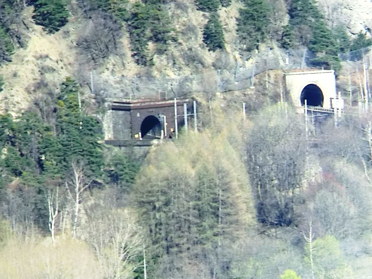 Exilles Tunnels Exilles North Tunnel (eastbound, on the left) and Exilles South Tunnel (westbound) western portals