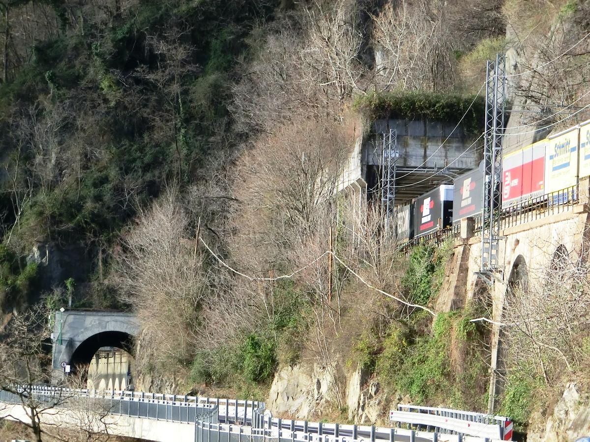First Maccagno Inferiore Tunnel (on the left) and Rizzolo railway Tunnel southern portals 