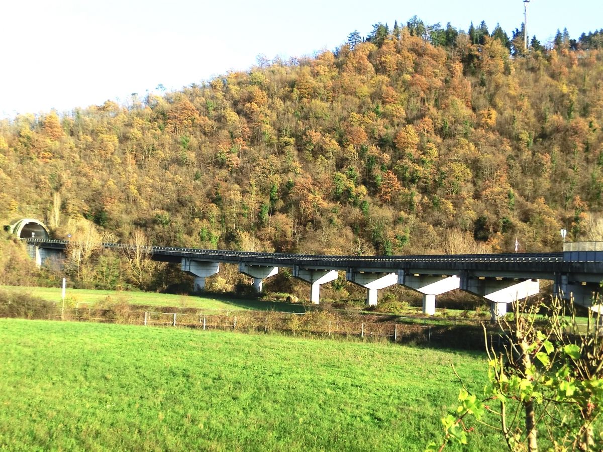 Cardetole Tunnel western portal (on the left) and Carza Viaduct 