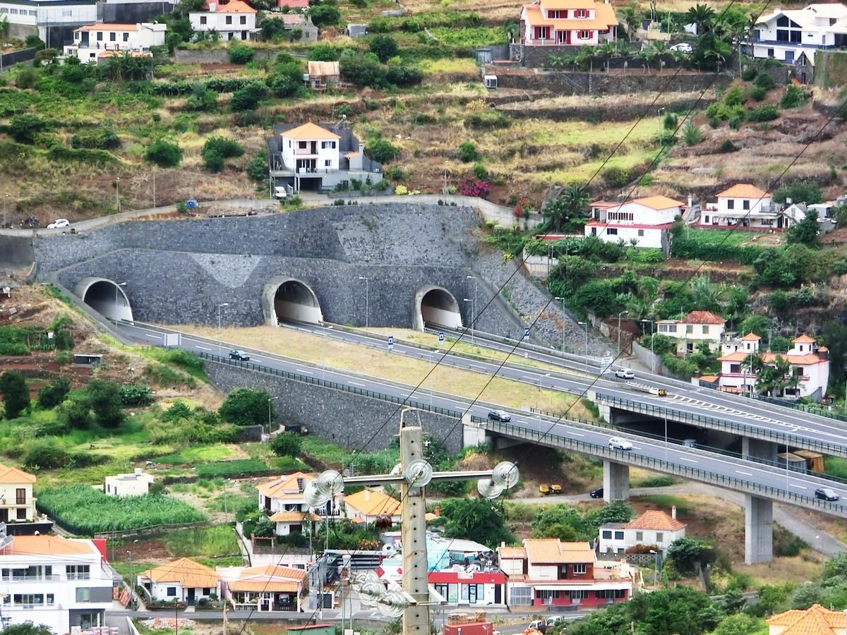 Machico Viaduct and, from left to right, Fazenda Tunnel and Fazenda Exit Branch Tunnel eastern portals 