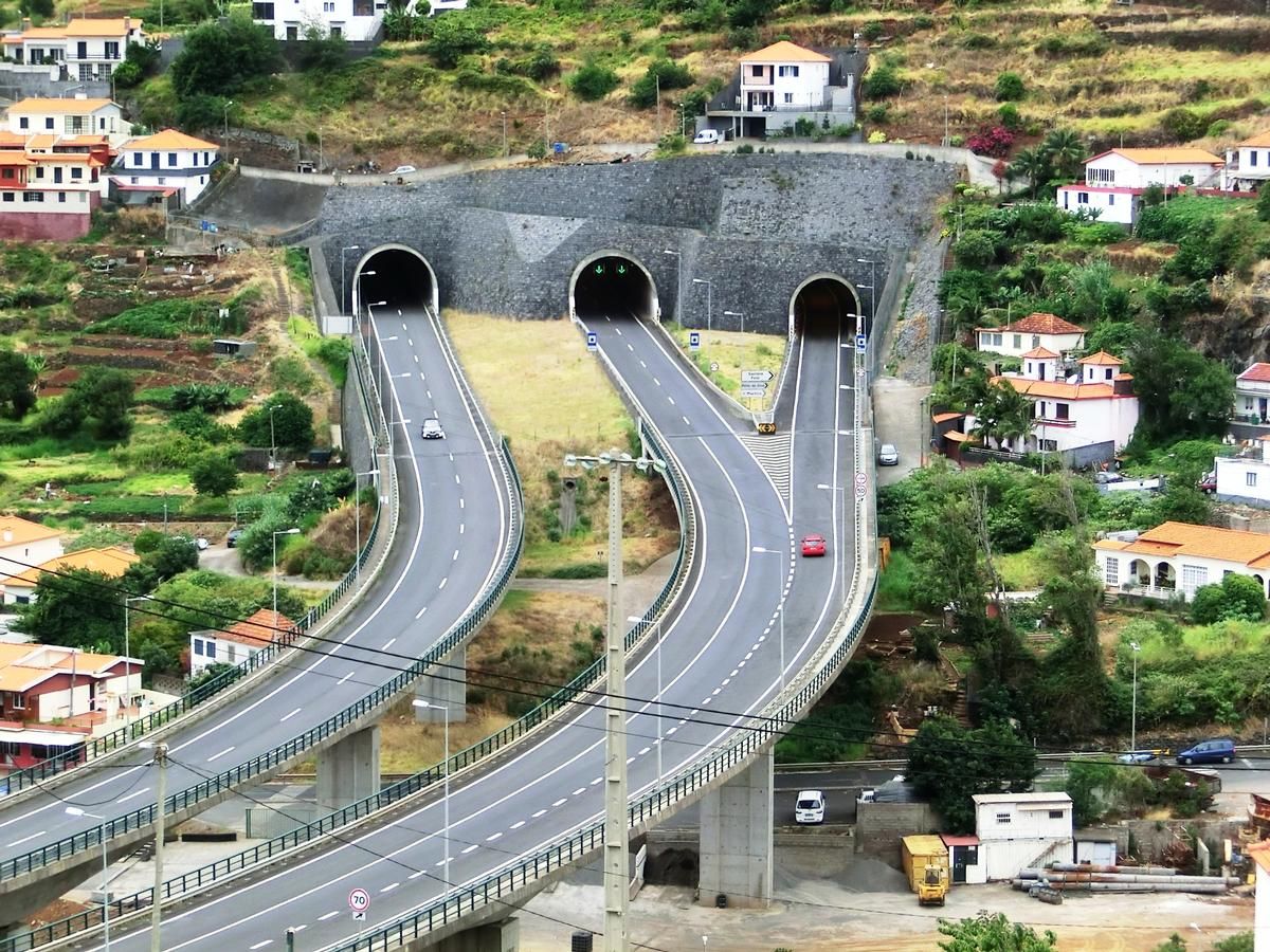 Machico Viaduct and, in the back, Fazenda Tunnel and Fazenda Exit Branch Tunnel (on the right) eastern portals 