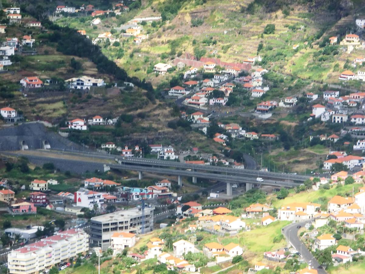 Machico Viaduct and, from left to right, Fazenda Tunnel westbound and Fazenda Exit Branch Tunnel eastern portals 
