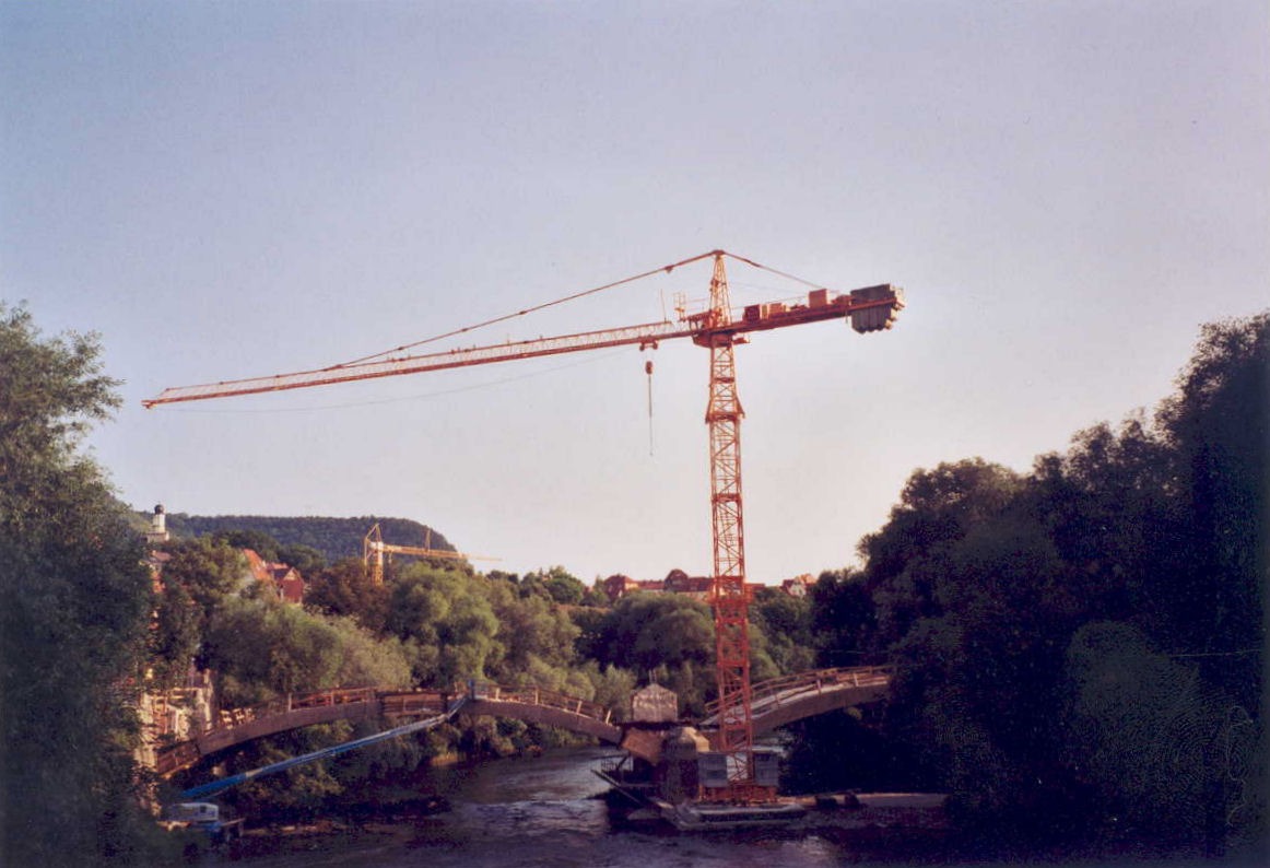 Camsdorfer Brücke, Jena, während der Sanierung 