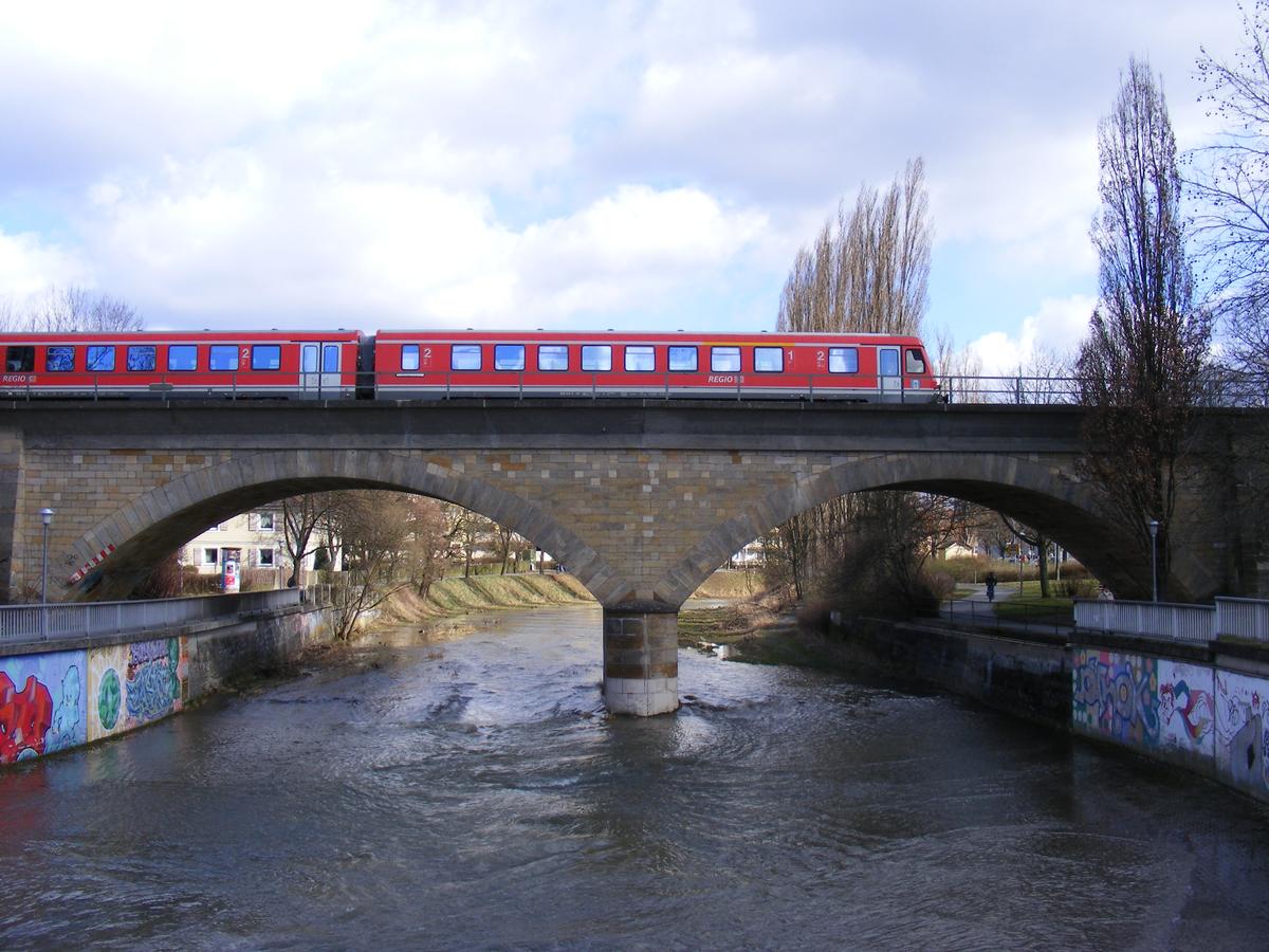 Bayreuth Railroad Bridge spans the Roter Main River and carries the Dresden-Nürnberg and the Lichtenfels-Franken Railway lines 