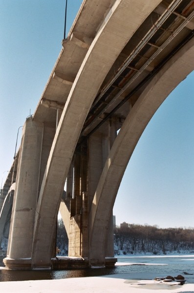 Views of the Cappelen Memorial Bridge, that carries Franklin Avenue accross the Mississippi just south of the University of Minnesota campus 