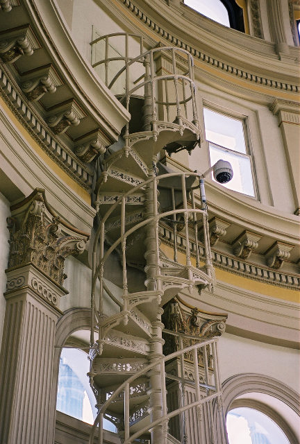 A spiral staircase inside the dome of the State Capitol 