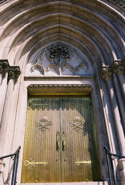 Basilica of the Immaculate Conception. The front door of the cathedral 