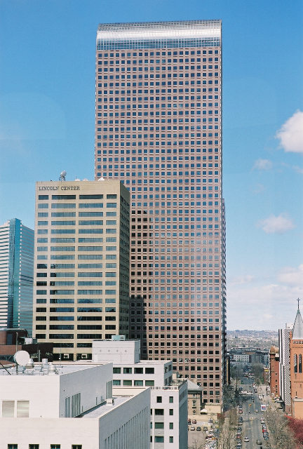 View of Wells Fargo Center from the dome of the State Capitol 