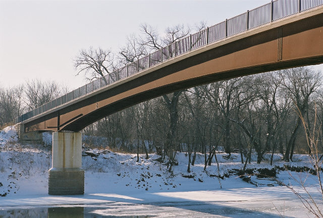 Views of the Bloomington Ferry Trail Bridge. This trail is part of a network of trails that runs through the Minnesota River wildlife refuge 