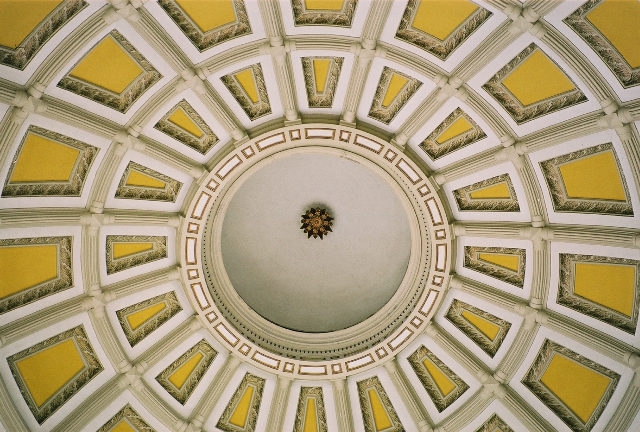 Inside the dome of the capitol. The flower on the top of the ceiling is a columbine, Colorado's state flower 
