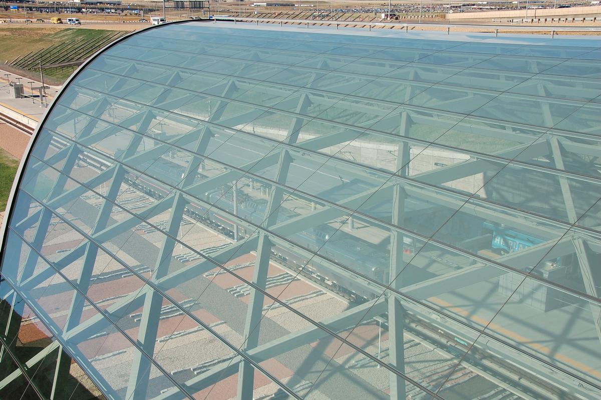 Denver International Airport Commuter Rail Station - Looking through the clear canopy. 