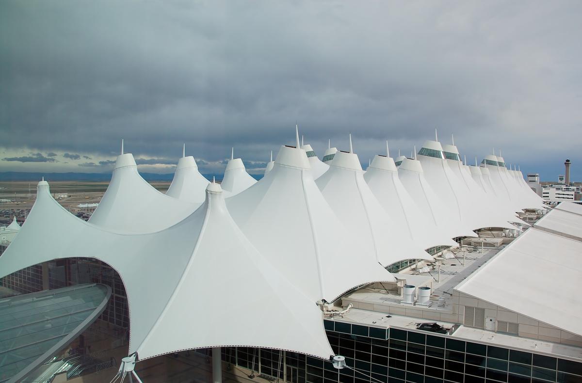 Denver International Airport Passenger Terminal - Looking out over the membrane roof. 