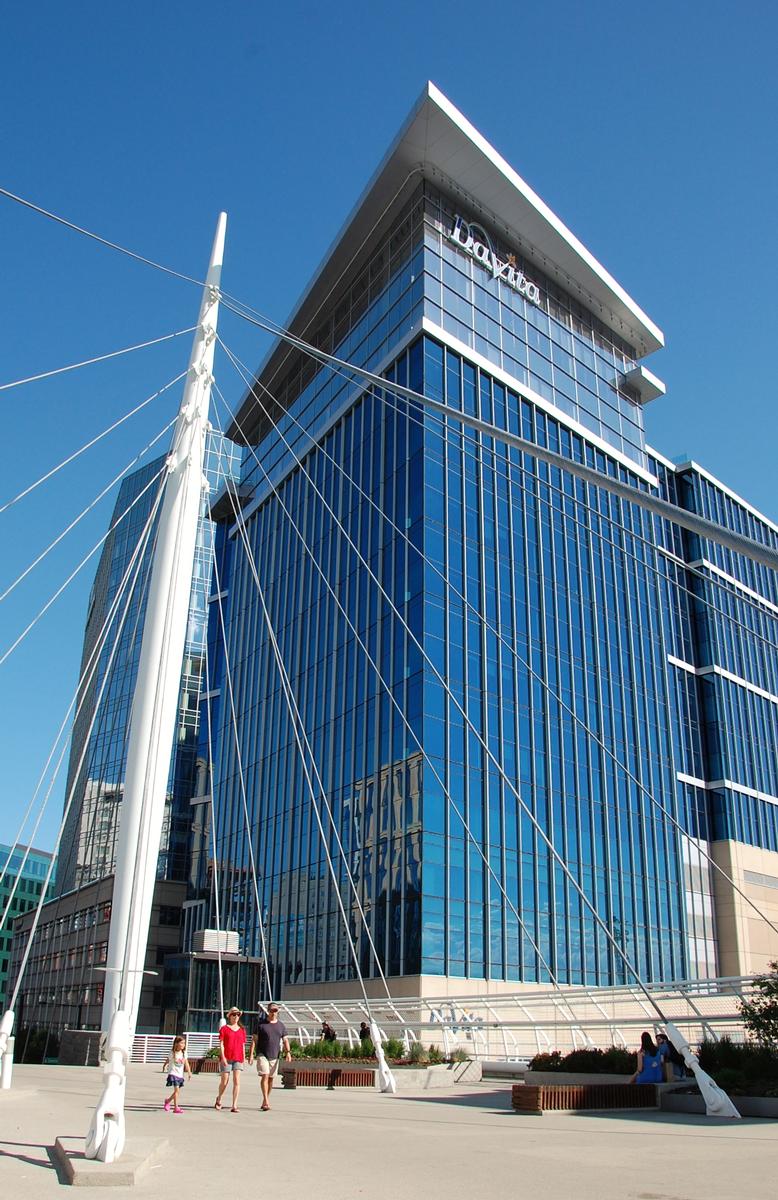 DaVita World Headquarters viewed from the deck of the Denver Millennium Footbridge. 