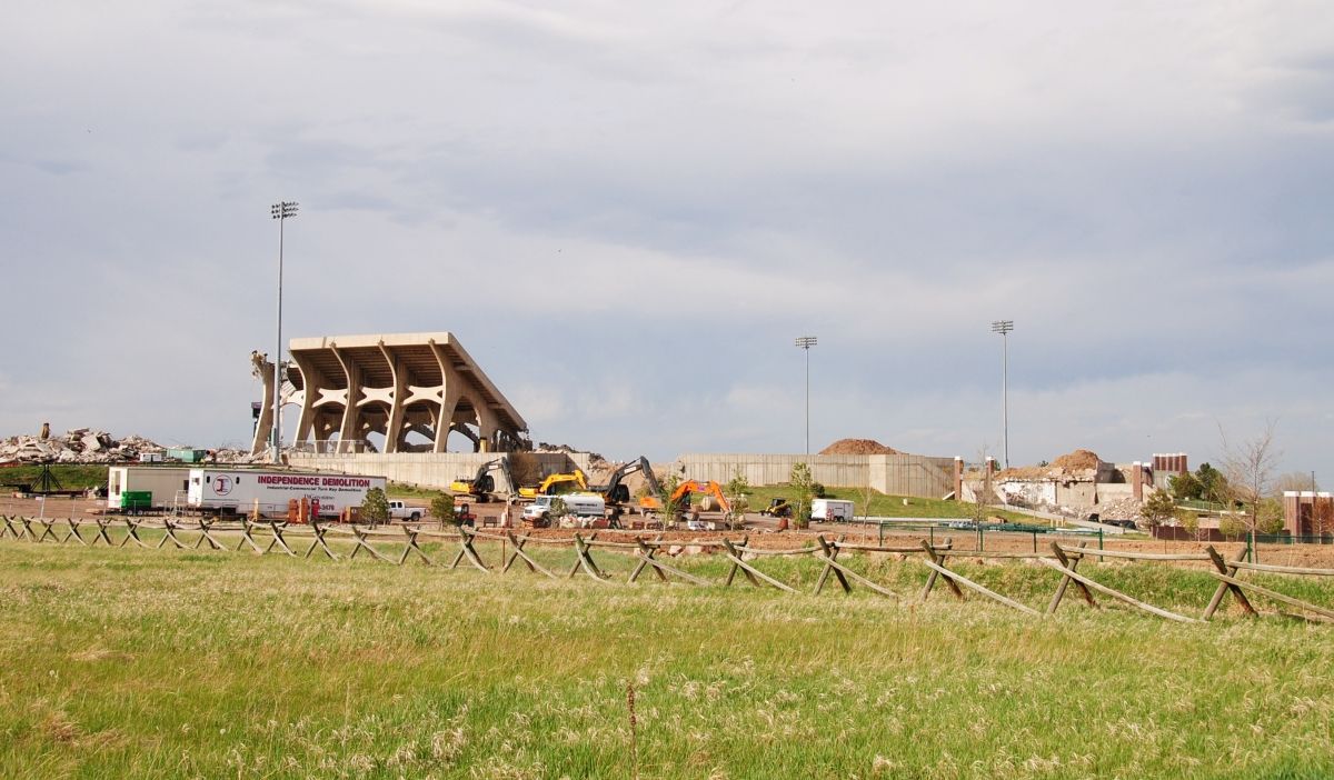 Hughes Stadium under demolition 
