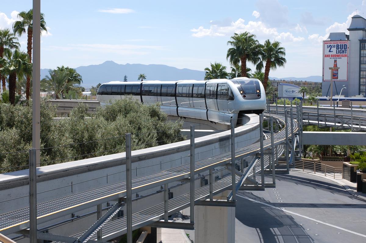 Las Vegas Monorail System - A train is approaching the station at MGM Grand Resort & Casino 