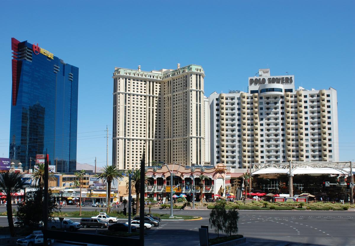 Left to right: Planet Hollywood Towers by Westgate, Marriott's Grand Chateau, Polo Towers 