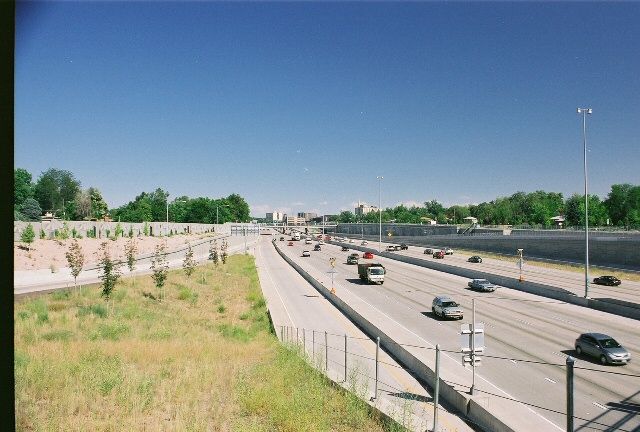 View of I-25 just south of downtown Denver 