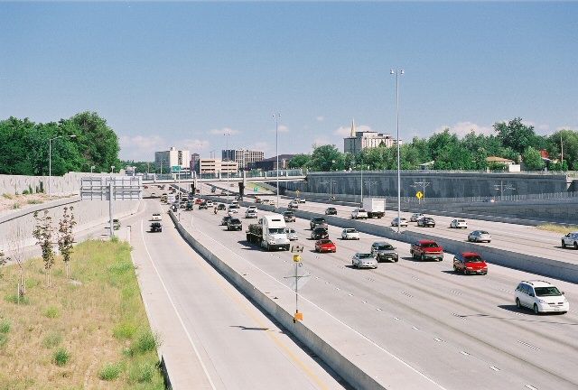 View of I-25 just south of downtown Denver 