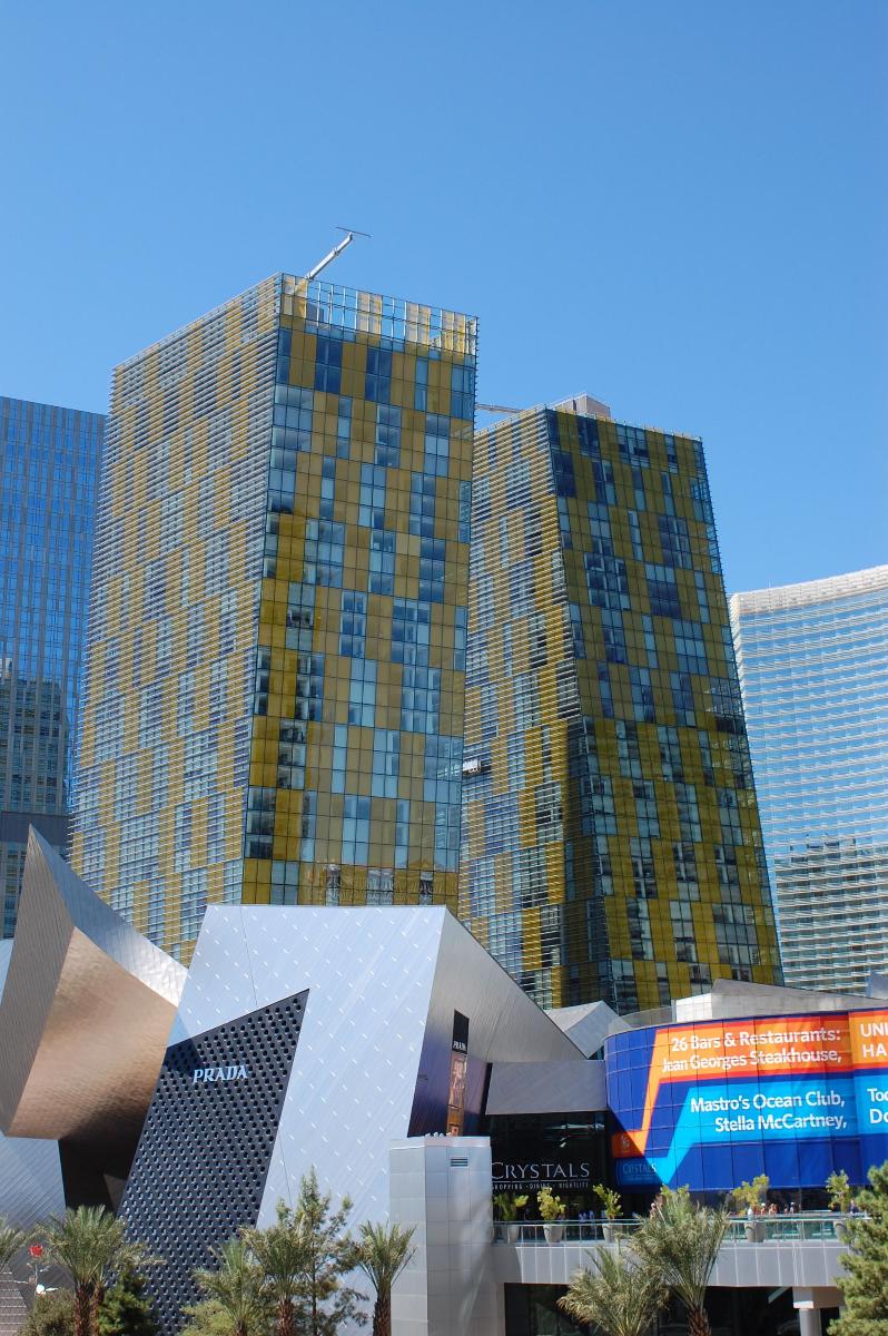 Crystals at City Center in the foreground with Veer Towers in the background 