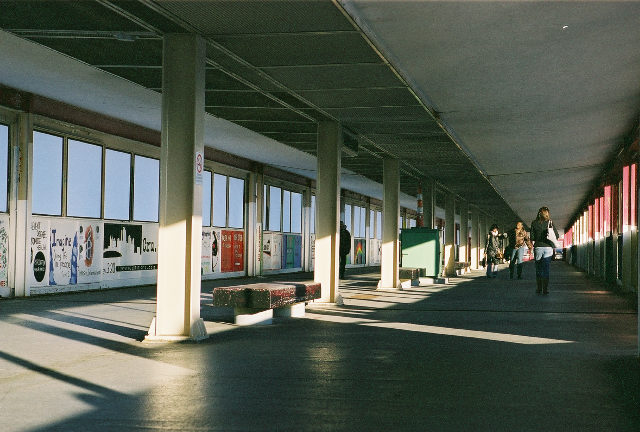 View inside the covered pedestrian walkway 