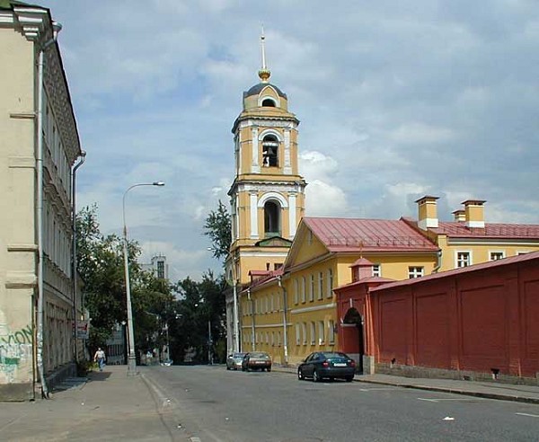 Rozhdestvensky or Nativity Monastery in Moscow - belltower with Church of Evgeny Khersonsky 