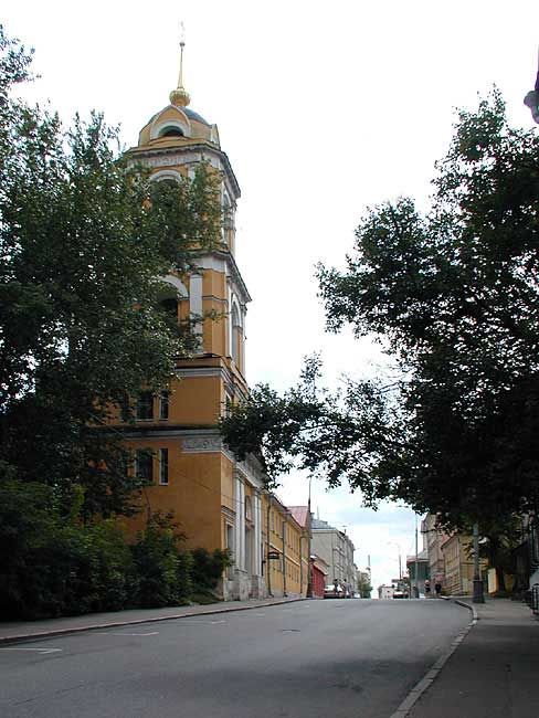 Rozhdestvensky or Nativity Monastery in Moscow - belltower with Church of Evgeny Khersonsky 