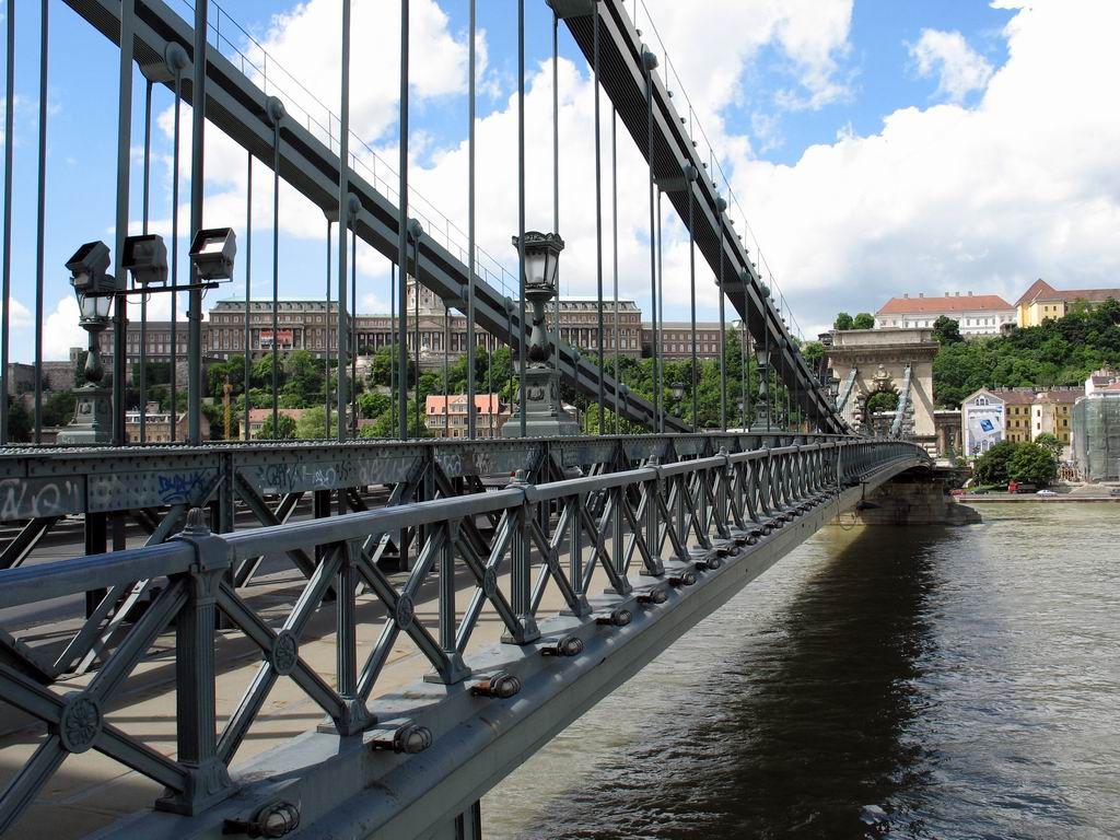 Kettenbrücke Budapest - die Brücke ist eine Hängebrücke mit Ketten anstelle der üblichen Stahlkabel 