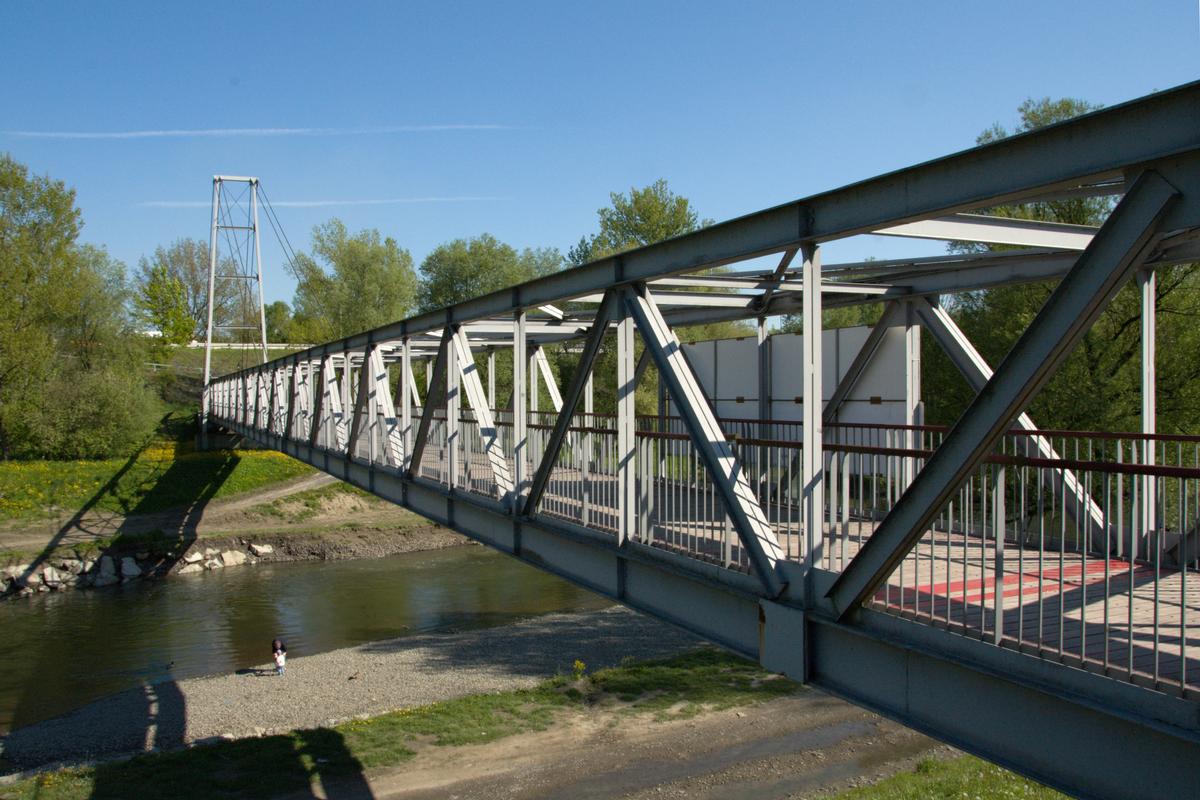 Castle Footbridge over Ostravice river seen from west bank 