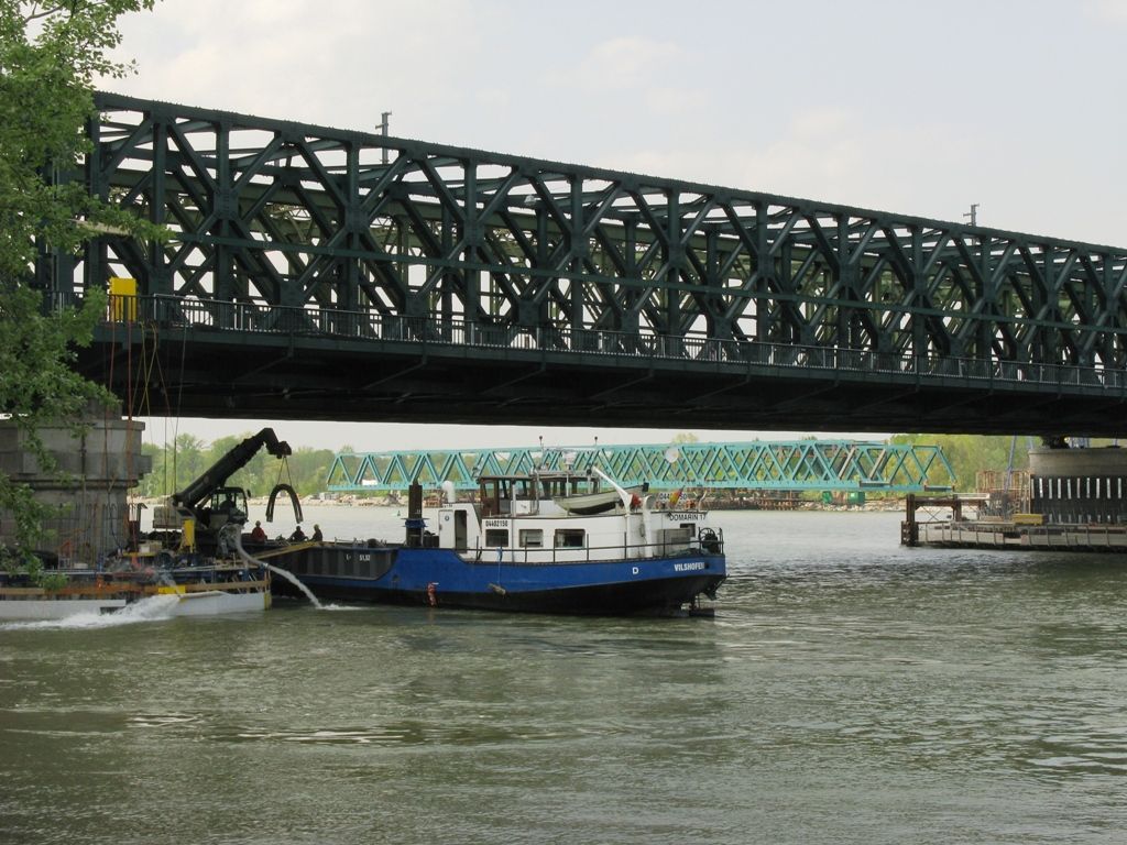 New bridge construction located on the left Danube riverbank 