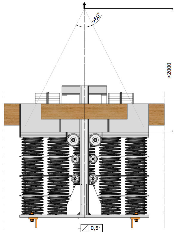 Media File No. 259053 Design of the biggest TMD for the Jianghai Navigation Bridge: The unstressed height of the springs is 4 m, compressed they are just 960 mm high. The total dimension at full vertical amplitude is 1,000 x 1,730 x 1,880 mm.