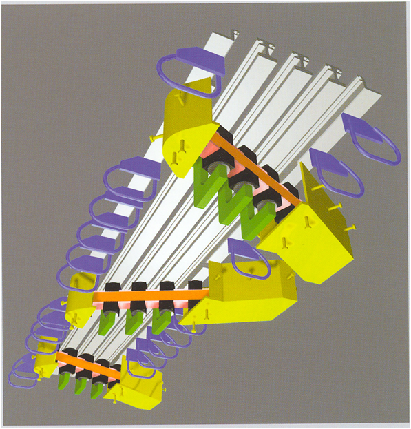 3-D-Ansicht einer Schwenktraversenkonstruktion von unten 