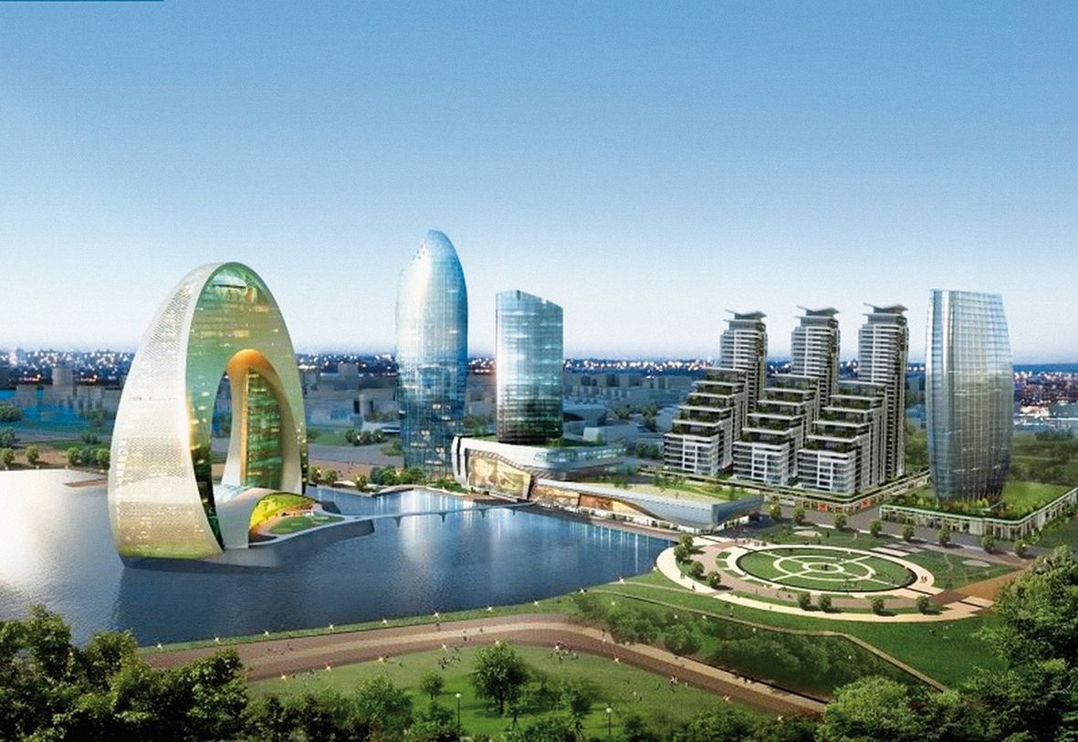 So soll die Crescent Bay in Baku bald aussehen. Das halbmondförmige Hotel La Luna (links) ist der Namensgeber des Stadtentwicklungsprojekts. So soll die Crescent Bay in Baku bald aussehen. Das halbmondförmige Hotel La Luna (links) ist der Namensgeber des Stadtentwicklungsprojekts.