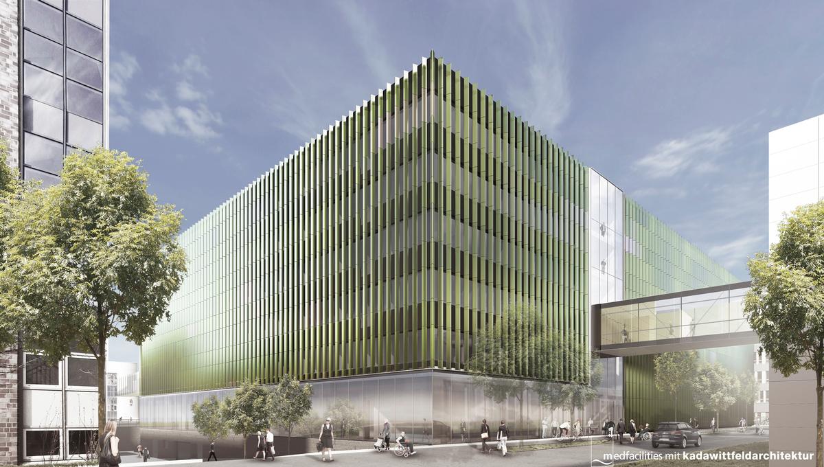 Ansicht des neuen CIO-Gebäudes auf dem Uniklinik-Campus in Köln (Visualisierung) 