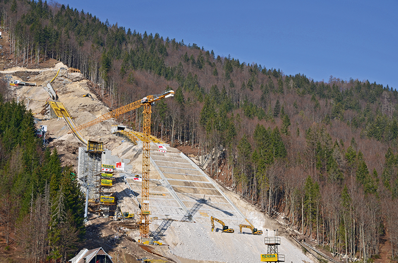 One of nine ski jumps of the Planica Nordic Center during construction 