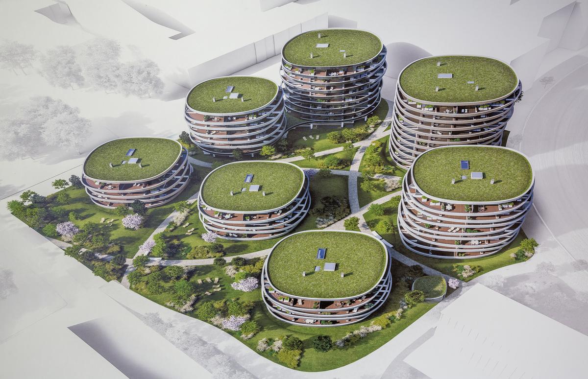 The circumferential, organically-shaped balconies give the residential park an extravagant look and offer extraordinary living comfort. The circumferential, organically-shaped balconies give the residential park an extravagant look and offer extraordinary living comfort.