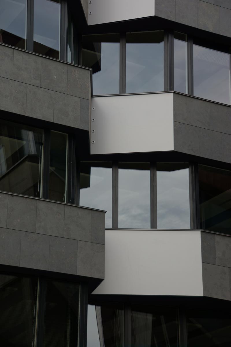 Façade of the Higashi building which is part of the Hikari complex designed by Kengo Kuma for the Confluence area in Lyon 