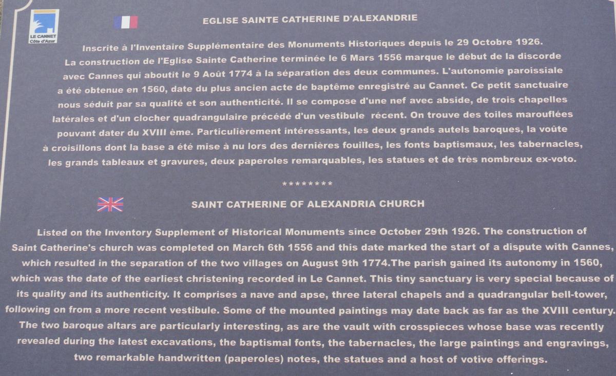 Le Cannet - Eglise Sainte-Catherine d'Alexandrie - Panneau d'information 