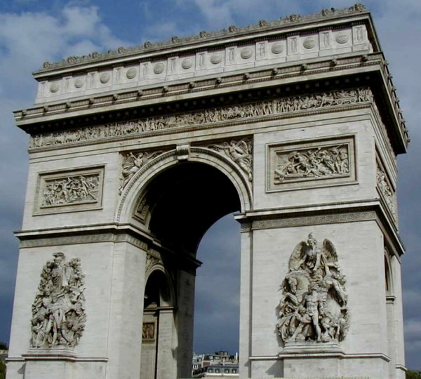 Arc de Triomphe in Paris.Side facing the Avenue de la Grande Armée 