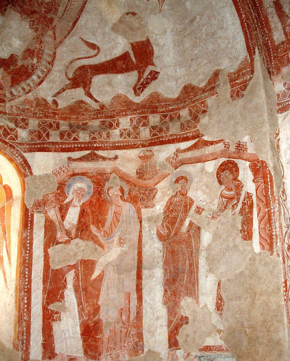 Areines - Eglise Notre-Dame - Abside: sous le lion de saint Marc, des apôtres entourent l'autel 