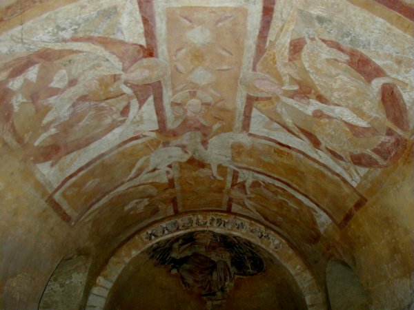 Cathédrale Saint-Etienne à Auxerre.Crypte romane - Fresque - Ensemble 