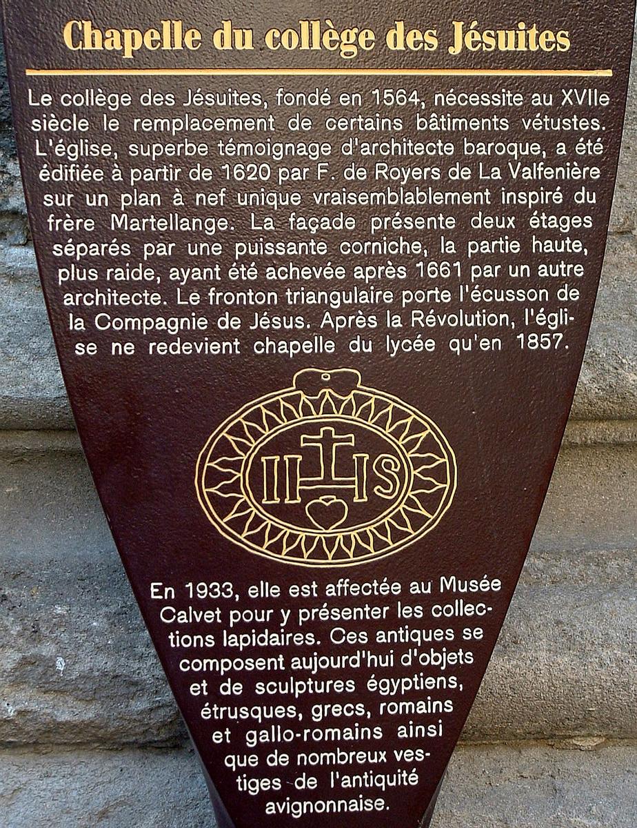 Avignon - Musée lapidaire (ancienne chapelle du Collège des Jésuites), 27 rue de la République - Panneau d'information 