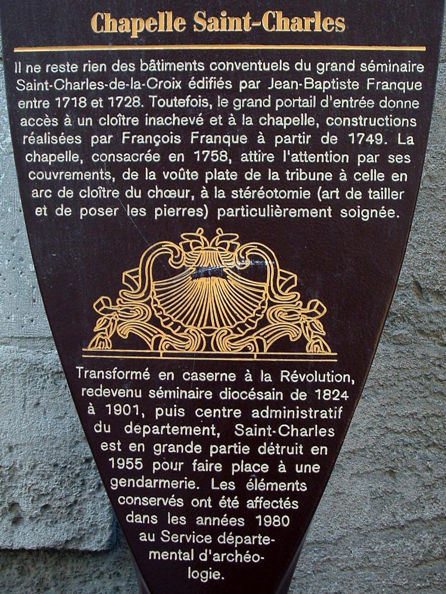 Avignon - Chapelle Saint-Charles-de-la-Croix (ancien séminaire), rue Saint-Charles - Panneau d'information 