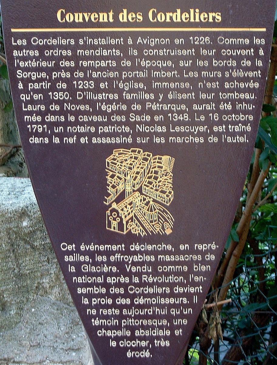 Avignon - Couvent des Cordeliers, rue des Lices et rue des Teinturiers - Panneau d'information 