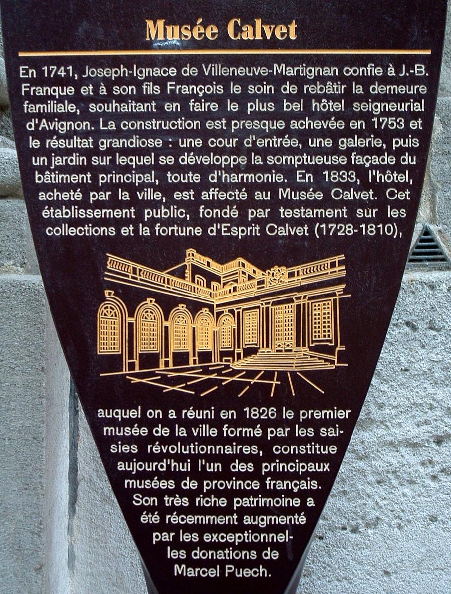 Avignon - Musée Calvet (Hôtel de Villeneuve-Martignan), 65 rue Joseph-Vernet - Panneau d'information 