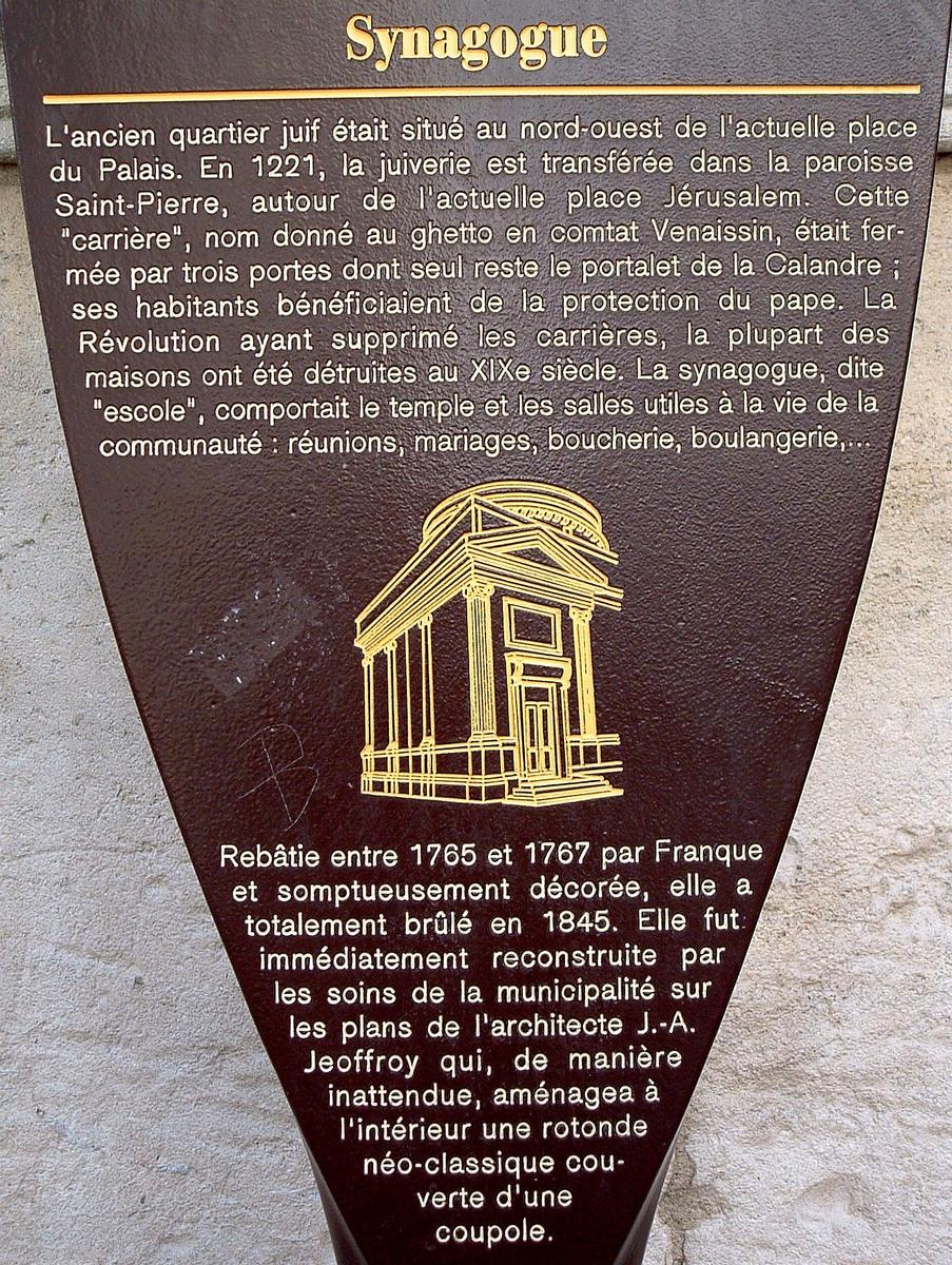 Avignon - Synagogue, place Jérusalem - Panneau d'information 