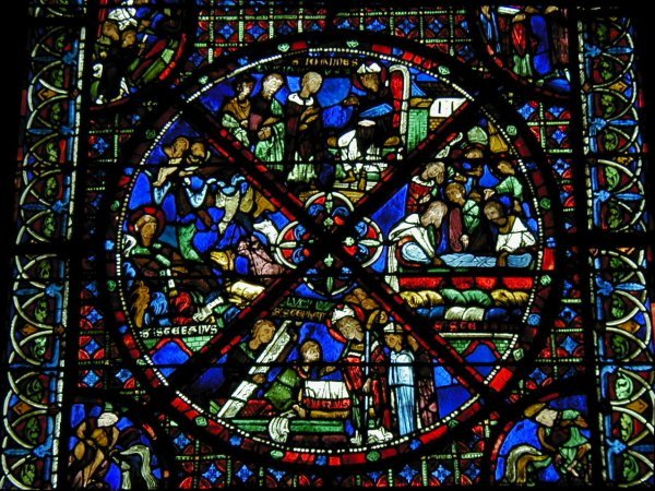 Cathédrale Saint-Etienne de Bourges Déambulatoire - Vitrail de l'invention des reliques de saint Etienne - médaillon inférieur