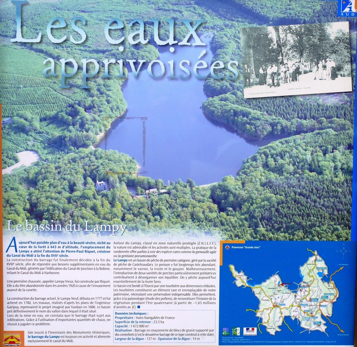 Canal du Midi - Digue du Lampy Neuf - Panneau d'information 