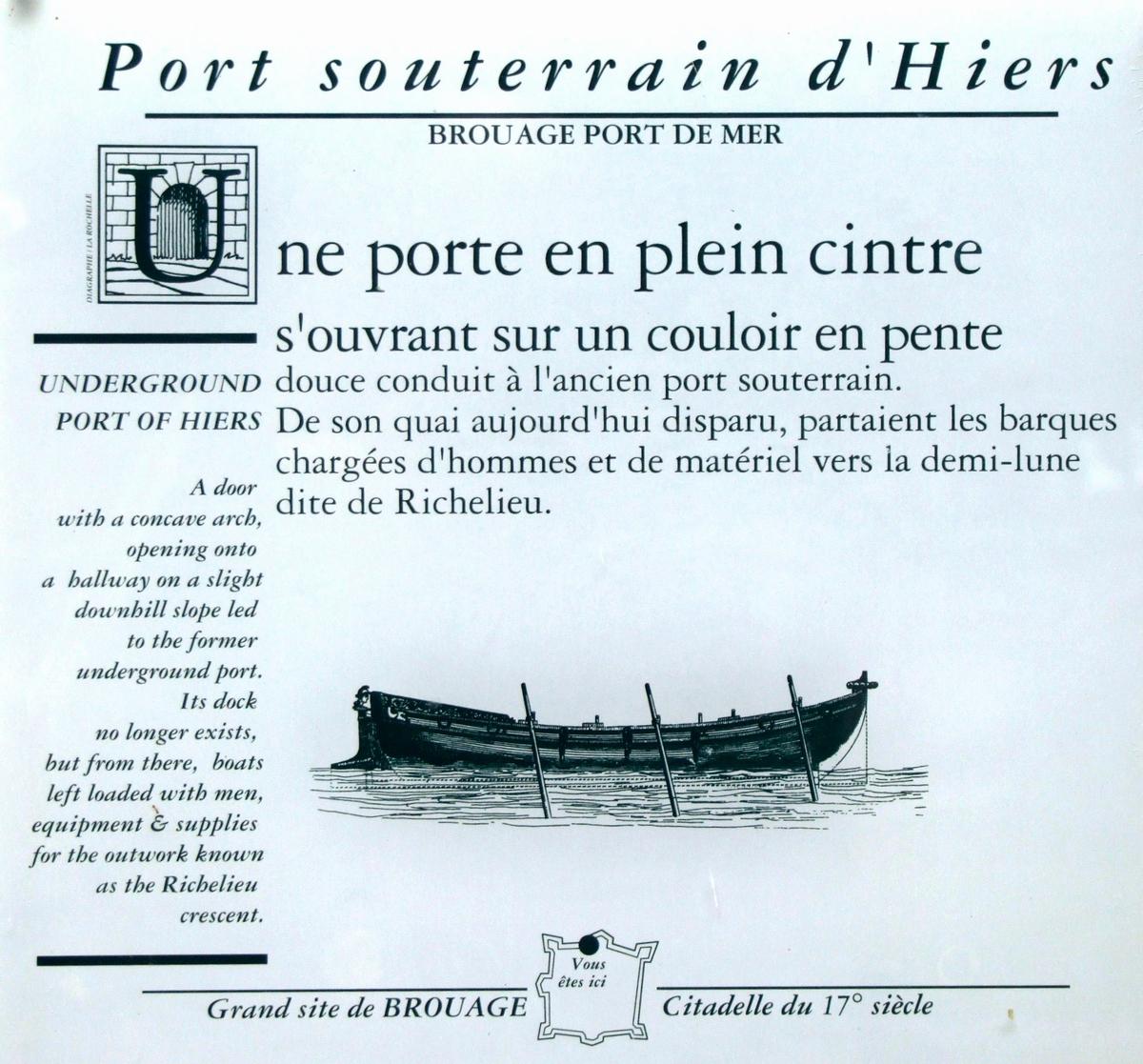 Remparts de Brouage - Bastion d'Hiers - Port souterrain - Panneau d'information 