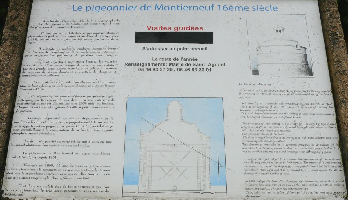 Saint-Agnant - Pigeonnier Renaissance de Montierneuf - Panneau d'information 